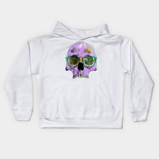 Purple skull with braces, plaster bandages and broken AR sunglasses Kids Hoodie